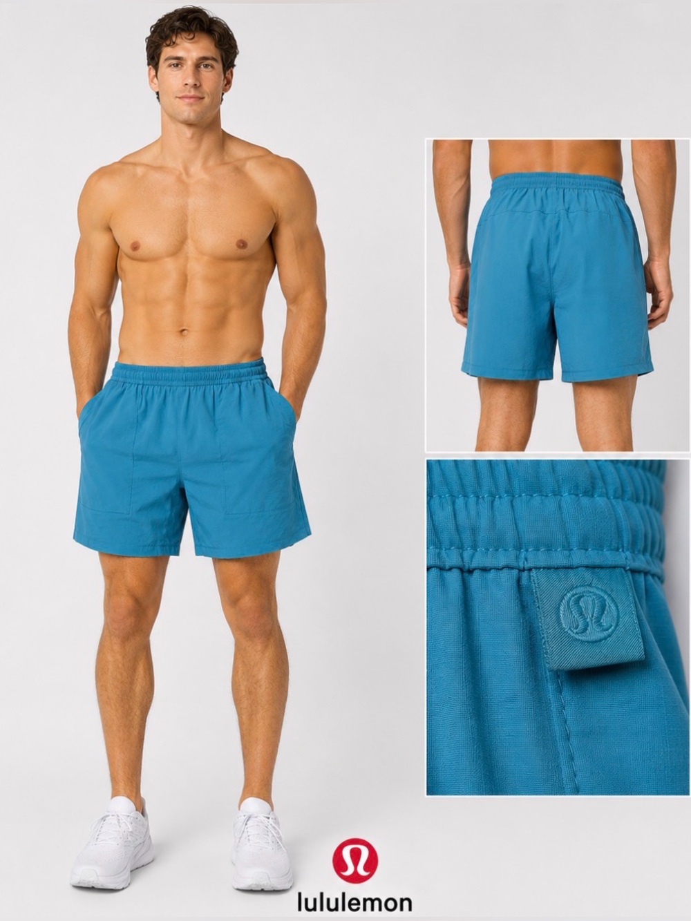 Lululemon Mens XXL Athletic Shorts Teal Blue Lightweight Stretch Drawstring Gym